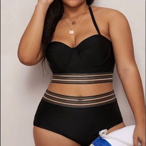 Shein Plus Black Mesh Underwire High Waisted Swim